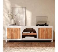 Meuble tv en béton blanc cassé et bois d'acacia 145 cm - fira