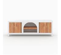 Meuble TV en béton blanc cassé et bois d'acacia 145 cm - Fira - Rendez-Vous Déco