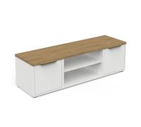Meuble TV en Bois 2 Niches et 2 Portes - Style Scandinave - Coloris Blanc Mat & Chêne Hamilton - 135 x 39 x 40 cm