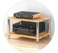 Meuble TV en Bois à 3 Niveaux avec Support HiFi intégré pour Platine Vinyle, ampli, décodeur et imprimante - 59 cm de Hauteur, Finition Noire. Amortisseurs Antichoc.