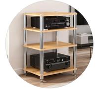 Meuble TV en Bois à 3 Niveaux avec Support HiFi intégré pour Platine Vinyle, ampli, décodeur et imprimante - 59 cm de Hauteur, Finition Noire. Amortisseurs Antichoc.