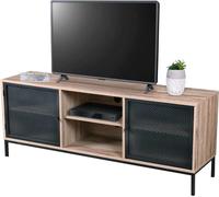 Meuble TV en bois avec grille métallique noire - 2 compartiments, dimensions 150x40xH60 cm - Collection METALIX