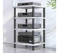 Meuble TV en bois blanc à 4 niveaux, meuble de rangement multimédia, meuble de divertissement, support stéréo pour consoles de jeux et équipements audiovisuels, support audio élégant, mobili