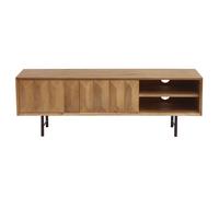 Meuble TV en bois clair manguier massif gravé et métal noir L120 cm AGRA