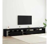 Meuble TV en Bois d’Ingénierie, Éclairage LED Intégré, Rangement avec 4 Portes, Meuble d'Appoint, Armoire de Rangement, adapté au Salon et à l’Entrée, Aspect Chêne Noir, Lot de 3, 290x36.5x40 cm