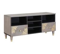 Meuble TV en bois de mangue - vidaXL - Gris - 100x33x46 cm - Bois de mangue massif - Design doré - Boutons en laiton