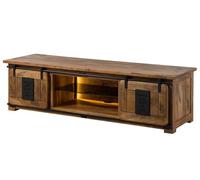 Meuble TV en Bois de Manguier/Bois de récupération 180x55x50 Naturel laqué Railway LUX #130, Couleur:Nature laqué, Mesure:180x55x50 cm (LxPxH)