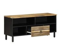 Meuble TV en bois de manguier brut et fer, 100 x 33,5 x 46 cm, système d'étagères moderne pour salon, durable et élégant