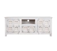 Meuble TV en bois de manguier coloris blanc vieilli - Longueur 151 x Profondeur 40 x hauteur 60 cm