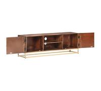 Meuble TV en bois de manguier massif avec finition marron - Meuble multimédia moderne pour le salon, 124 x 29 x 45 cm, solide et durable, avec fer revêtu par pulvérisation et finition en laiton