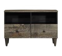 Meuble TV en bois de manguier massif Gris clair 70x33,5x46 cm | Bois dur robuste, grain naturel, pieds surélevés, beaucoup d'espace de rangement, plateau stable, salon ou chambre à coucher
