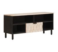 Meuble TV en bois de manguier - vidaXL - 100x33 5x46 cm - Finition lavage blanc - 1 tiroir - 2 étagères - Durable