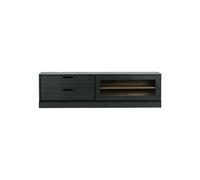 Meuble TV en bois de pin noir, 2 tiroirs, 1 porte coulissante en verre, 2 compartiments ouverts - Woood, James - 180x42x50 cm