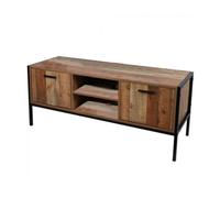 Meuble TV en bois et métal avec 2 portes et 2 niches de rangement ""Riverside"" - Marron/noir - L 124 x P 40 x H 49 cm