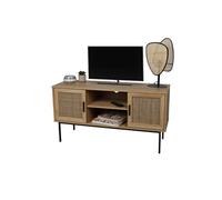 Meuble TV en bois et métal avec 2 portes et 2 niches de rangement "Romy" - Marron/noir - L 120 x P 39 x H 63 cm