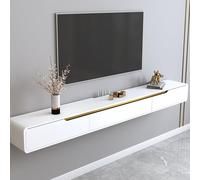 Meuble TV en bois massif blanc avec 2 tiroirs 120 cm Étagère murale flottante entièrement assemblée Meuble de rangement moderne à suspendre pour salon