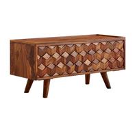 Meuble TV en bois massif FineBuy Lowboard 92x44x35 cm - Marron - Design contemporain - Porte pliante
