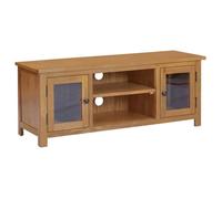 Meuble TV en chêne massif - vidaXL - 110x35x44 cm - Bois de chêne massif - Deux portes - Deux compartiments ouverts