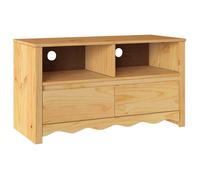 Meuble TV en chêne massif - vidaXL - 99x43x55 cm - Naturel - Deux tiroirs - Gestion des câbles - Assemblage facile