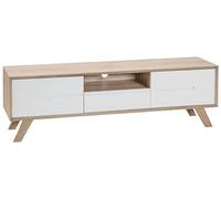 Meuble Tv en Imitation Bois Clair avec un Tiroir et 2 Portes Banches Mat Pieds en Bois de Pin 45 cm de Hauteur Beliani