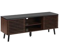Meuble TV en Imitation Bois Foncé avec Deux Portes Coulissantes au Style Rétro 54 cm de Hauteur Beliani