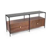 Meuble TV en marbre avec rangement en acacia massif 152 cm Mona - Oviala