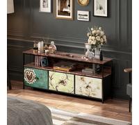 Meuble TV en Métal, Support pour Téléviseur 55 Pouces, Table Télé avec Réglable LED et 3 tiroirs en PU, Cadre en Métal avec étagères de Rangement, pour Salon ou Chambre (Coloré, 108 x 57 x 30)