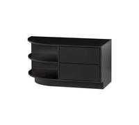 Meuble TV en pin massif noir, 2 tiroirs, avec rangement, étagères ouvertes côté gauche, push-to-open - Woood, Finca - 78x40x40 cm