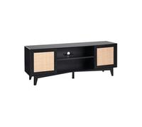 VEVOR Meuble TV en Rotin pour Téléviseur de 75 Pouces, Banc TV Bohème Porte en Rotin, Centre de Divertissement avec Prise Intégrée et 2 Étagères, Console TV Moderne pour Salon, Salle Multimédia, Noir