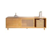 Meuble TV en Rotin pour TV 55-65 Pouces,Meuble TV en Bois avec 2 Tiroirs et Portes Coulissantes,Console Multimédia Moderne du Milieu du Siècle pour Chambre,Salon et Bureau(01,47.2inch(120cm))