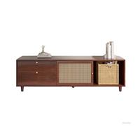 Meuble TV en Rotin pour TV 55-65 Pouces,Meuble TV en Bois avec 2 Tiroirs et Portes Coulissantes,Console Multimédia Moderne du Milieu du Siècle pour Chambre,Salon et Bureau(02,47.2inch(120cm))