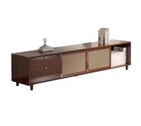 Meuble TV en Rotin pour TV 55-65 Pouces,Meuble TV en Bois avec 2 Tiroirs et Portes Coulissantes,Console Multimédia Moderne du Milieu du Siècle pour Chambre,Salon et Bureau(02,63inch(160cm))