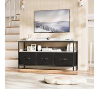 Meuble TV en tissu gris avec 3 tiroirs - Meuble TV en bois avec étagères, convient aux téléviseurs jusqu'à 55 pouces, idéal pour le salon, la salle à manger et la chambre, dimensions 120 x 57 x 30 cm