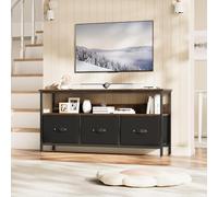 Meuble TV en tissu marron avec 3 tiroirs - Meuble TV en bois avec étagères, convient aux téléviseurs jusqu'à 55 pouces, idéal pour le salon, la salle à manger et la chambre, dimensions 120 x 57 x 30 c
