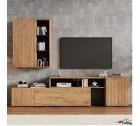 Meuble TV - Ensemble avec Vitrine (ensemble complet, 2 pièces) - ensemble de meubles de salon - Couleur bois+noir