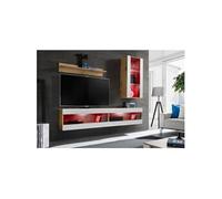 Meuble TV Ensemble Komodee TIVOLI SET5 avec LED RGB - Bois Naturel Blanc 35 x 200 x 195 cm