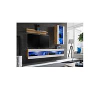 Meuble TV Ensemble Komodee TIVOLI SET5 - LED Bleues - Espace ouvert Wotan Blanc 35 x 200 x 195 cm