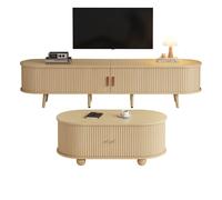 Meuble TV ensemble meubles de salon avec espace de rangement, Table basse combinée, combinaison ovale en bois d'origine, Noyer