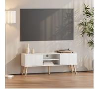Meuble TV Design Support Télé Banc avec 2 Portes et 2 Étagères Panneau de Particules Mélaminé Pieds en Bois avec Revêtement PVC 120 x 30 x 47 cm Blanc