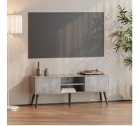 Meuble TV Design Support Télé Banc avec 2 Portes et 2 Étagères Panneau de Particules Mélaminé Pieds en Bois avec Revêtement PVC 120 x 30 x 47 cm Effet Béton Noir