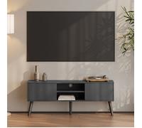 Meuble TV Design Support Télé Banc avec 2 Portes et 2 Étagères Panneau de Particules Mélaminé Pieds en Bois avec Revêtement PVC 120 x 30 x 47 cm Gris Foncé Noir