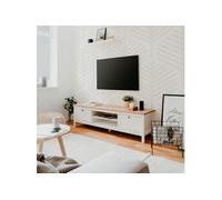 Meuble TV et commode au design rustique épuré en chêne blanc 160cm Kapis