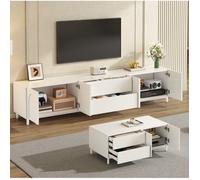 Meuble TV Et Table Basse Blanc Ensemble Salon FloraGrace Pour Salon Avec Rangement Fermé 180x40x48cm