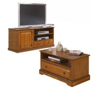 Meuble TV et Table Basse Plaqués Merisier - L 134.9 x l 46.5 x H 58.7 cm