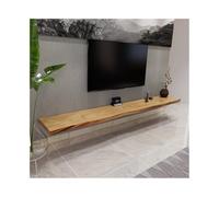 Meuble TV Étagères flottantes sous les téléviseurs, étagère murale en bois de pin stable, rangement mural de style ferme rustique for salon, chambre à coucher, bureau Banc TV(Natural,160x25x4.7cm)