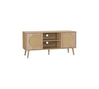 | Meuble TV Eva décor bois et cannage arrondi 2 portes 1 étagère L120 x l39 x H565cm