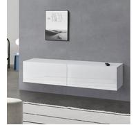 Meuble TV Evaton 140 x 33 x 30 cm Blanc Brillant [en.casa]