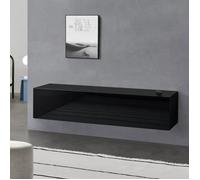 [en.casa] Meuble TV Mural Evaton 140 x 33 x 30 cm avec 2 Portes Abattantes Support Télé Flottant Étagère Moderne avec 2 Compartiments de Rangement Salon Chambre Bureau Noir Brillant