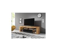Meuble TV EVEREST coloris chêne et noir 140x35x50 cm-Avec LED--