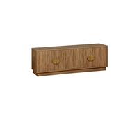 sweeek - Meuble TV Exotique 4 Portes Effet Bois de manguier. poignées en métal doré L 140 x P 40 x H 48cm